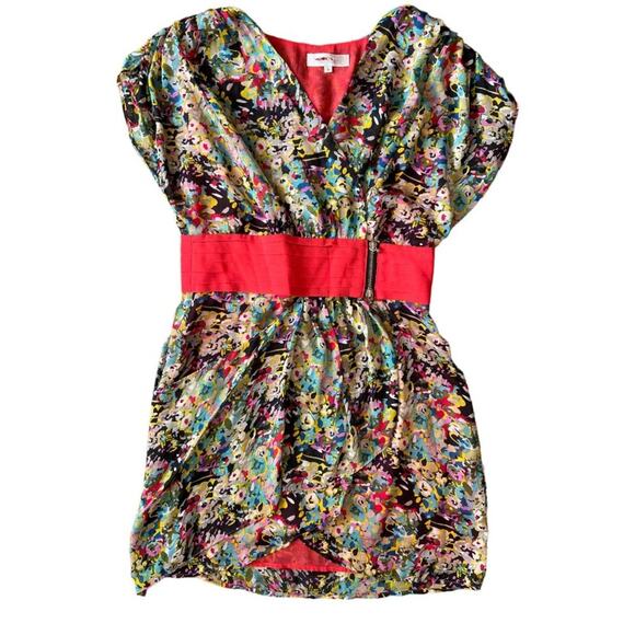 Max Mara Multicolor Printed Overlap Mini Dress, L - Picture 3 of 4